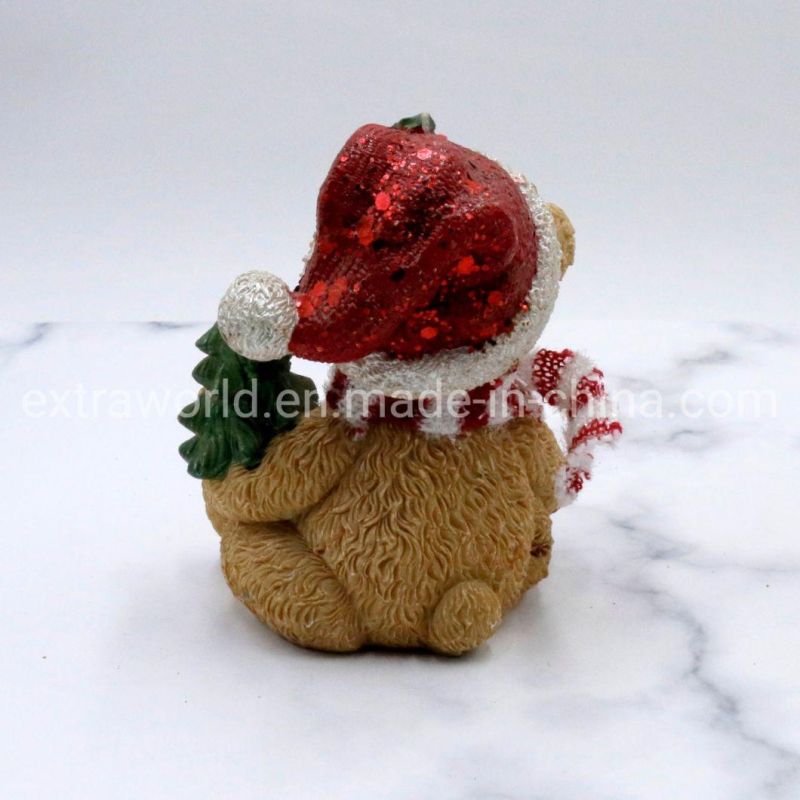 Christmas Home Decor Brown Bear with Tress Resin Decoration