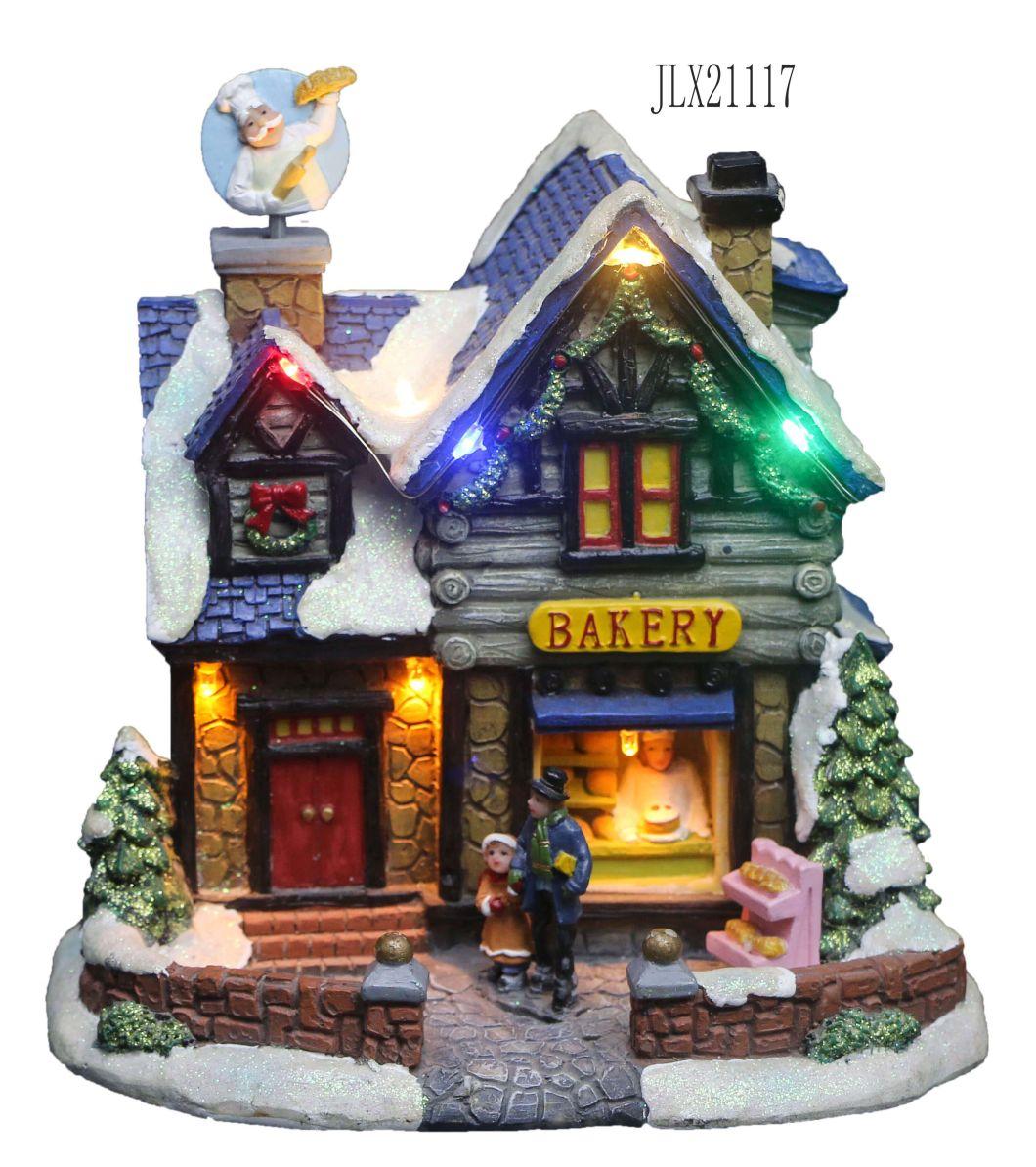 2022 New Arrival Christmas Decoration Village Church with LED Lights and Music Resin Home Decor