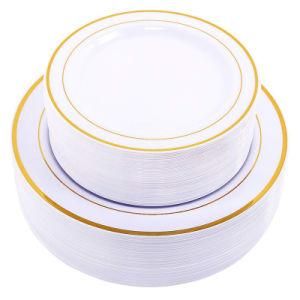 50PCS Plastic Golden Plate 7.5&quot; Sleeved Disposable Party Tableware