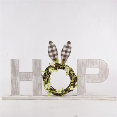 Factory Suppliers Customized Standing Bunny Wreath Easter Wooden Sign