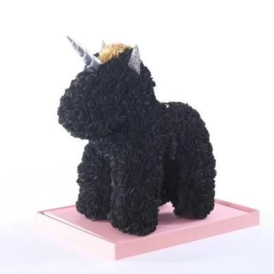 Big Size Aromatic Soap Rose Unicorn for Girlfriend Gift with Acrylic Gift Box LED Light Animal Teddy Bear