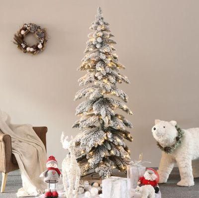 LED Light Slim Pencil Snow Flocked Christmas Tree