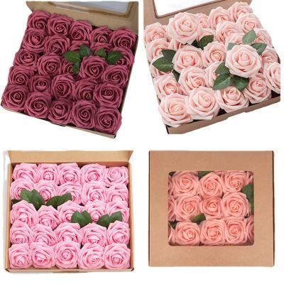 Christmas Artificial Flowers Roses 50 PCS Purple Rose Flower Heads Bouquets for DIY Wedding Decorations Home Garden