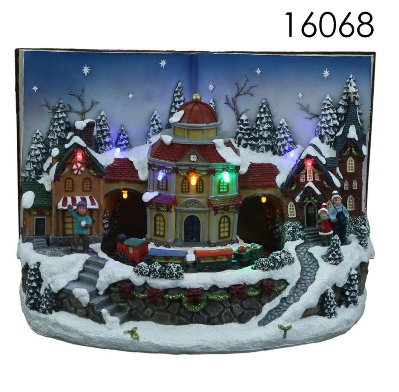 Custom Christmas Village Houses Home Indoor Decoration Resin Christmas Church House Decoration with LED