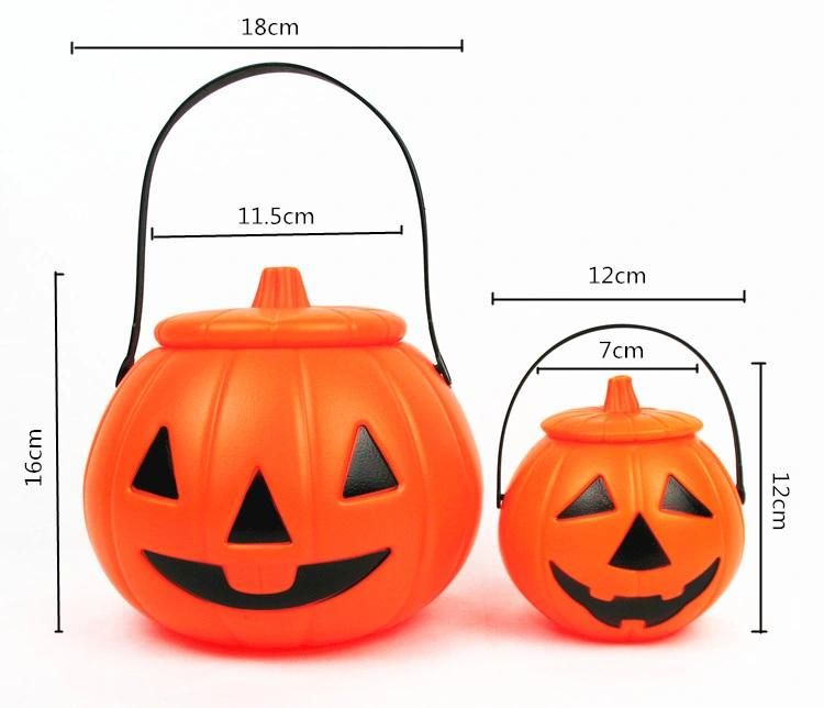 Halloween Glowing Decorative Plastic Portable Jack-O-Lantern Candy Jar for Children′s Performance Props with Lid Pumpkin Bucket