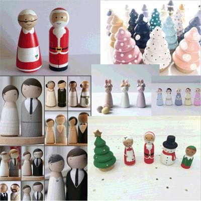 10 Pieces Blank DIY Wooden Tree and Snowman and Peg Dolls Wedding Party Cake Toppers Christmas Gift Christmas Decoration
