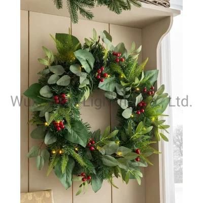 Eucalyptus and Berry Decorated Wreath with LED Lights