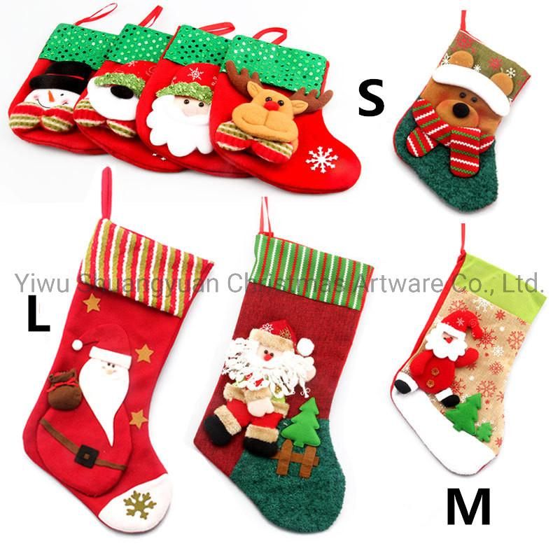 Large Christmas Stockings Santa Elk Fabric Gift Socks Christmas Lovely Stockings for Children Fireplace Tree Christmas Decoration