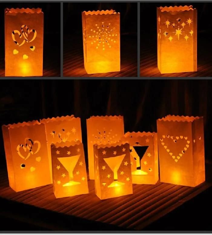 Flameproof Tea Light Kraft Paper Candle Lantern Bag for Garden Wedding Party
