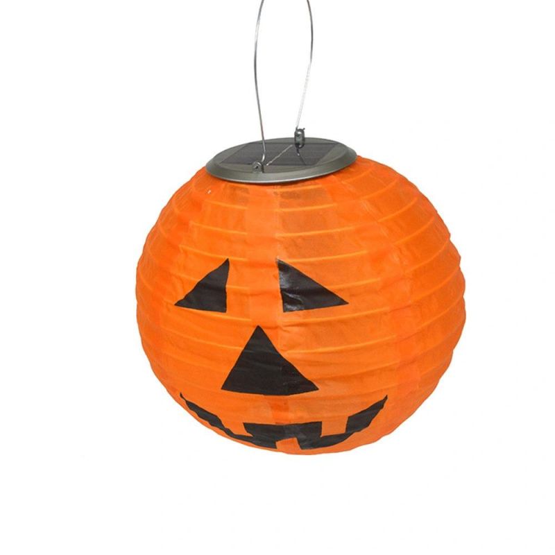 Solar Lamp Halloween Lantern Vendor China ISO9001 Ce RoHS Fabric Round Pumpkin 10 in Orange