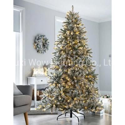 Full Bodied Snow Flocked Christmas Tree with Chasing Warm LED Lights 6 FT 1.8 M