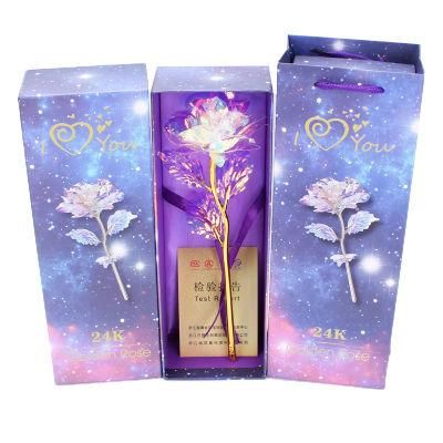 Hot Sale 2021 High Quality 24K Gold Foil Dipped Plated Plastic Artificial Galaxy Rose Flower for Valentine Gifts