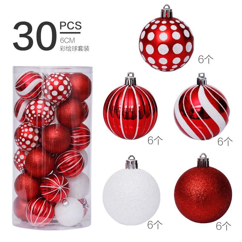 New Design Christmas Tree Hanging Ornaments 6cm Plastic Ball Sets with Hand Painted Home Decoration