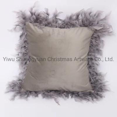 New Design Christmas Bolster Pillow with Feather for Holiday Wedding Party Home Decoration Hook Ornament Craft Gifts