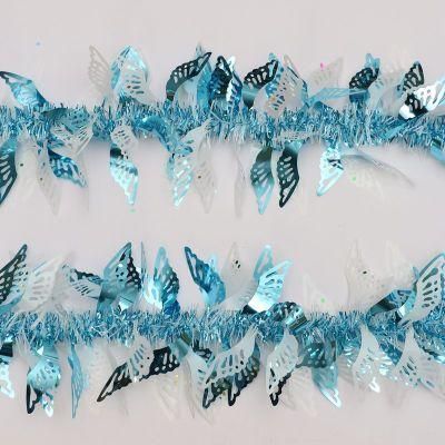 Factory Direct Sale Lake Blue 15*200cm Bird Wing Shap Christmas Tree Decorated Pet Tinsel