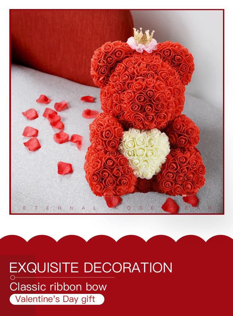 Wholesale Heart Rose Teddy Bear Best Valentines Day Gift for Girlfriend Rose Bear Faux Flower Bear of Roses