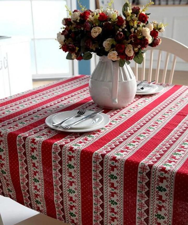 Polyester Cotton Imitation Hemp Deer Snow Christmas Printed Tablecloth