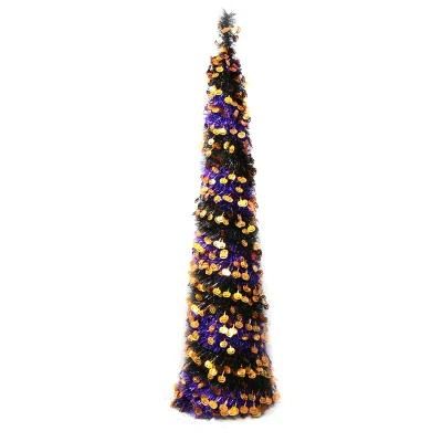 Tinsel Tree with Pumpkin Shape Ornaments Decorate New Design