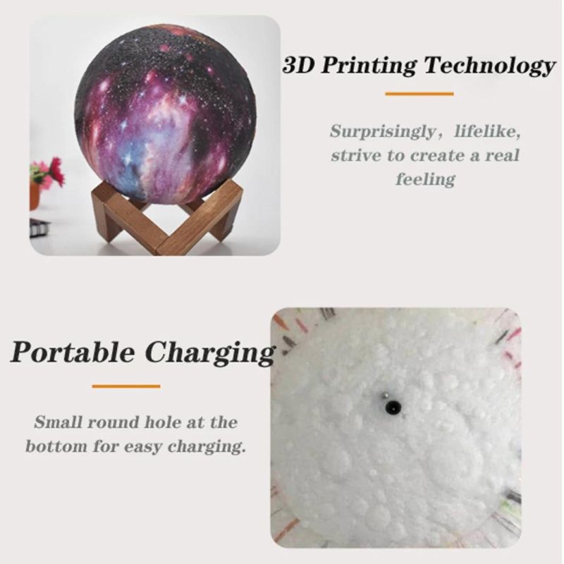 3D Printing LED Moon Lamp Lighting, USB Rechargeable Decorative Lights