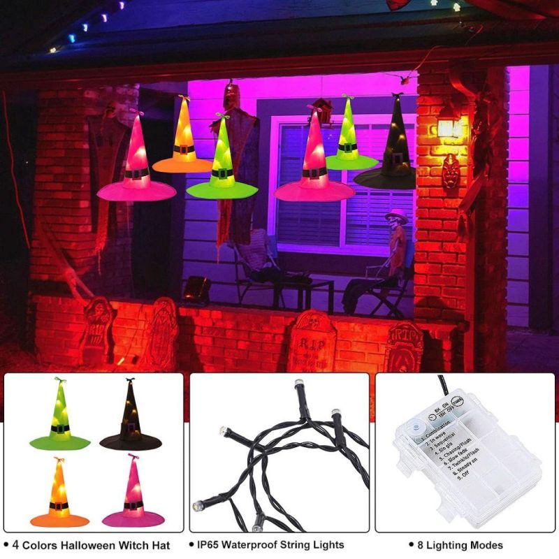 Halloween Decorations Outdoor 6PCS Witch Hat, Battery Powered Witches Hat String