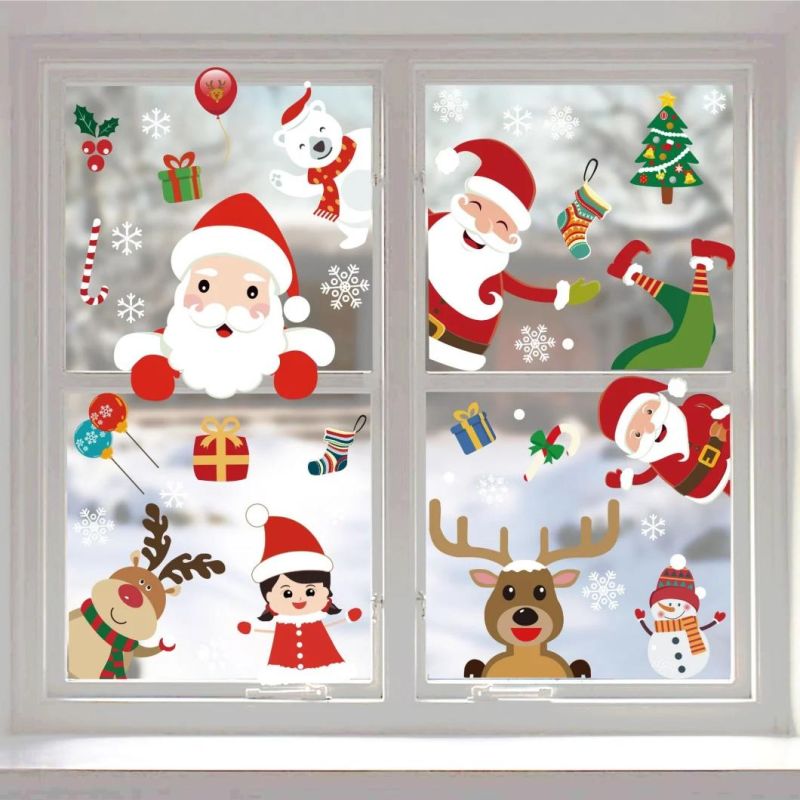 2022 New Christmas Stickers Electrostatic Window Glass Stickers Snowflake Santa Stickers Cute Cartoon Stickers