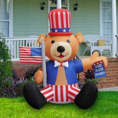 July 4th Inflatable Bear with Flag Indendence Day Decorations Holiday Decor