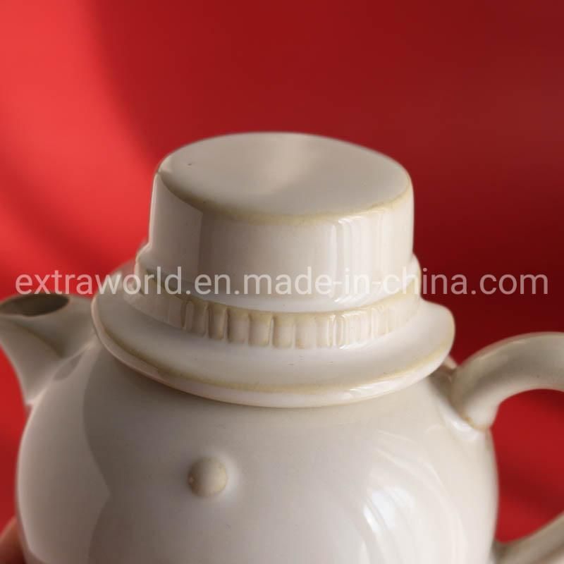 White Hand Made Engraving Ceramic Teapot Christmas Snowman Mug