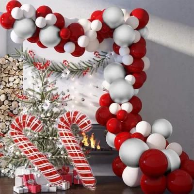 Chrome Silver White Red Latex Balloon 84PCS Xmas Party Decorations Christmas Party Supplies Decorations Kit Including Candy Cane Foil Balloons
