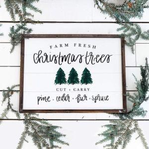 Christmas Trees Shiplap Wood Sign Picture Frame Home Decor Farmhouse Rustic Vintage Wall Art Christmas Sign with Sayings