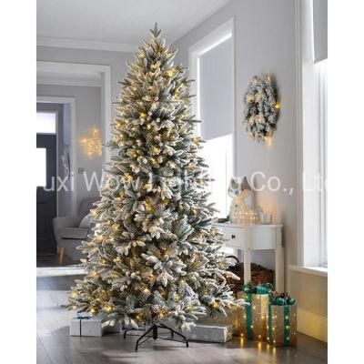 Slim Snow Flocked Christmas Tree with Chasing Warm LED Lights 5 FT 1.5 M