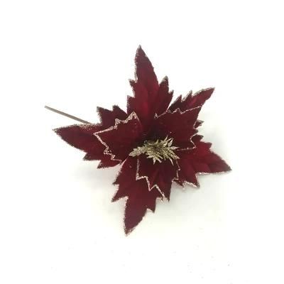 Customizable Smudge Petal Poinsettia with Glitter Decorated Bendable Stem for Party Celebration Indoor Decor