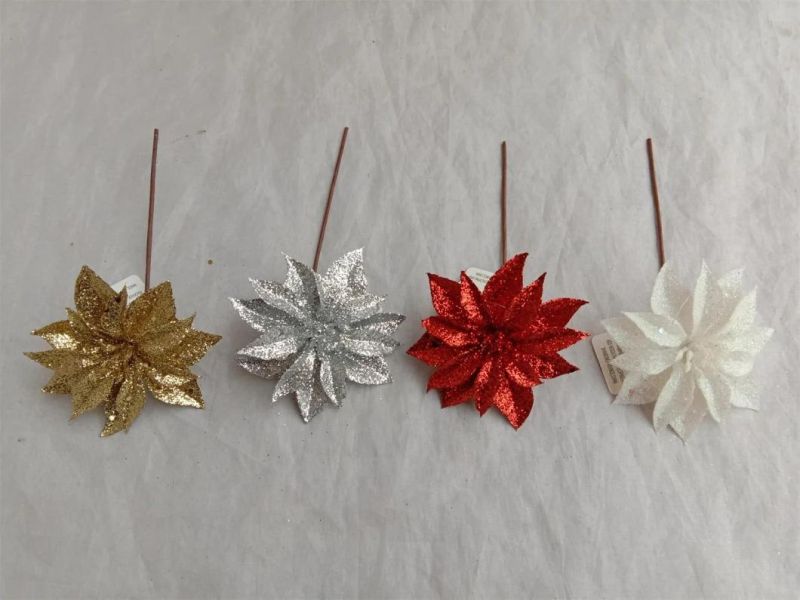 Glitter Powder Leaf Branch Flower Arrangement for Christmas Party Tree Venun Hanging Decoration