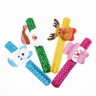 Lovely Christmas Slap Band with Sequins &amp; LED Lights Christmas Pat Circle LED Llight Glow Christmas Slap Band Circle Bracelet Wrist Slap Band
