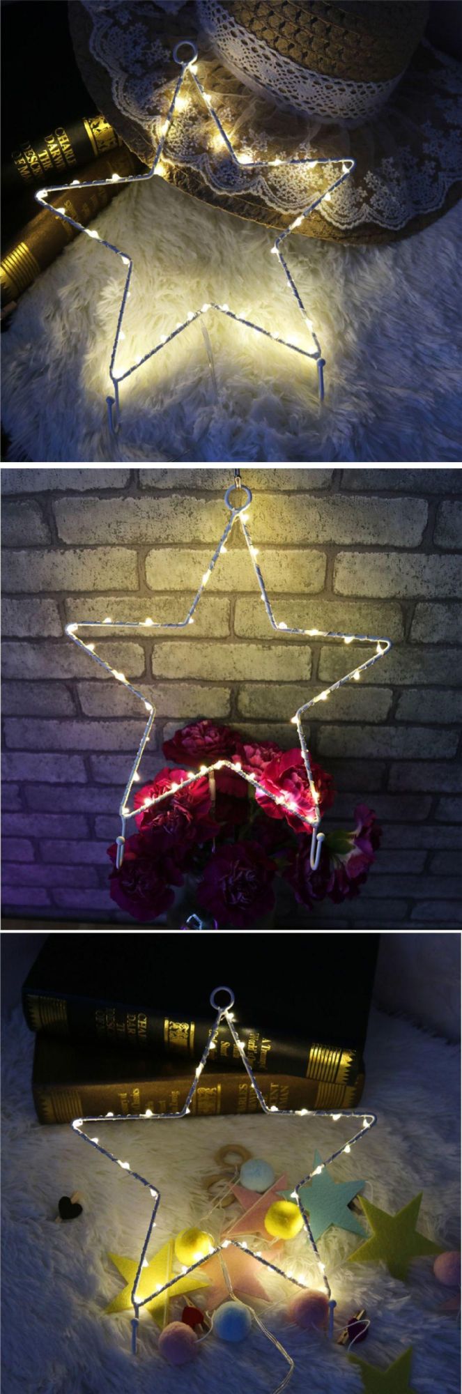 Battery Box Wrought Iron Style Luminous Stars Shaping Lamp