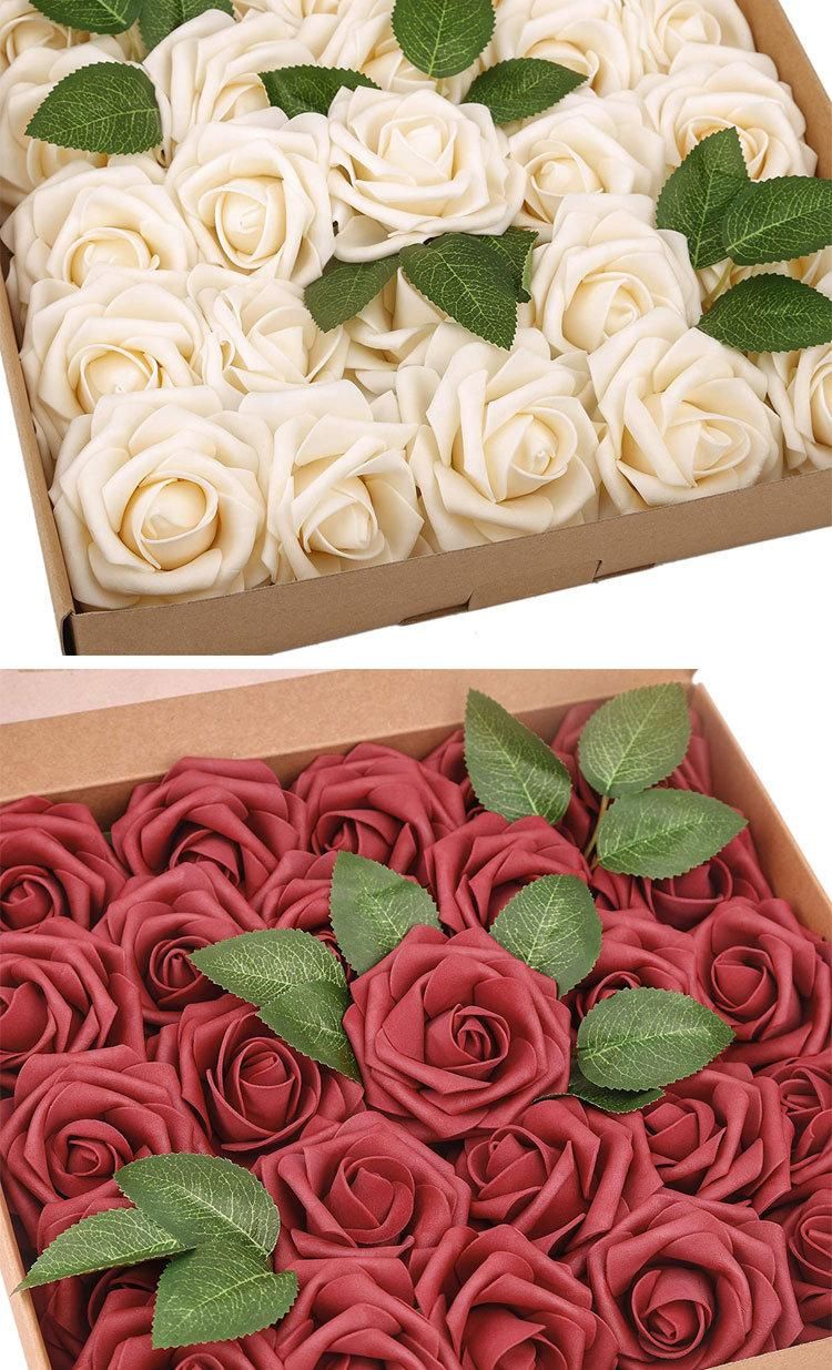 High Quality Handcraft Emulate Fabric Artificial Flower Heads 50PCS PE Foam Realistic Rose Head Wedding Flower Packages Petals Flowers Valentine′ S Day