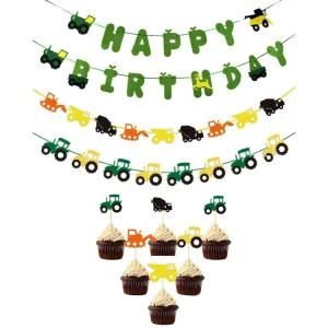 Umiss Greentractor Banner, John Deere Party Decorations for Happy Birthday Decoration