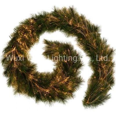 2 M Pine Needle Garland Illuminated with Warm White Fibre Optic Lights