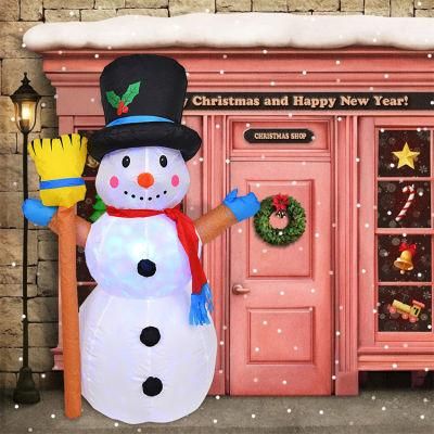 Christmas Decorations LED Inflatable Handheld a Broom Christmas Snowman