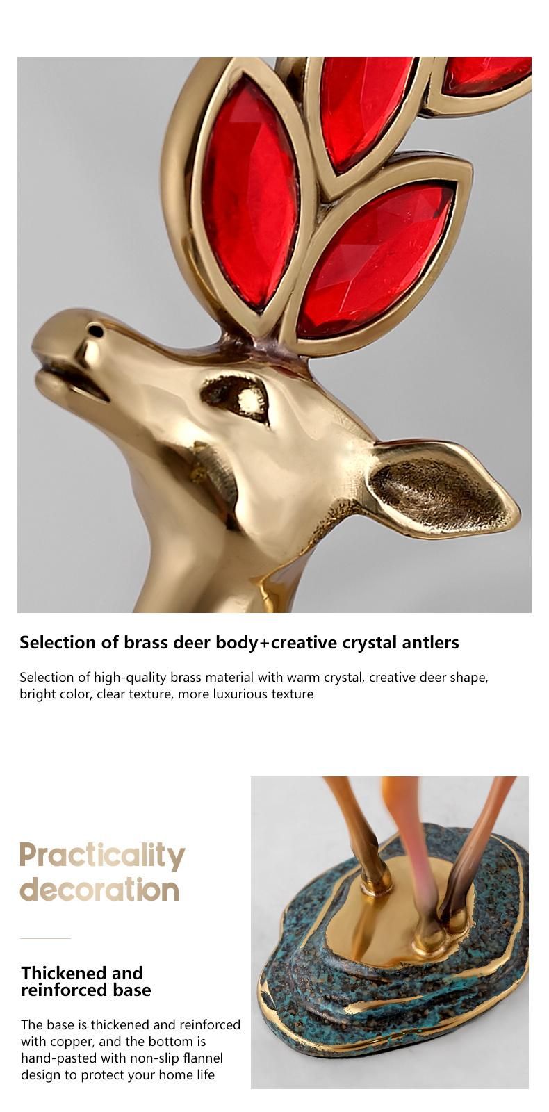 Home Contemporary Modern Brass Carving Decoration Ornaments Statue Deer Decor for Living Room