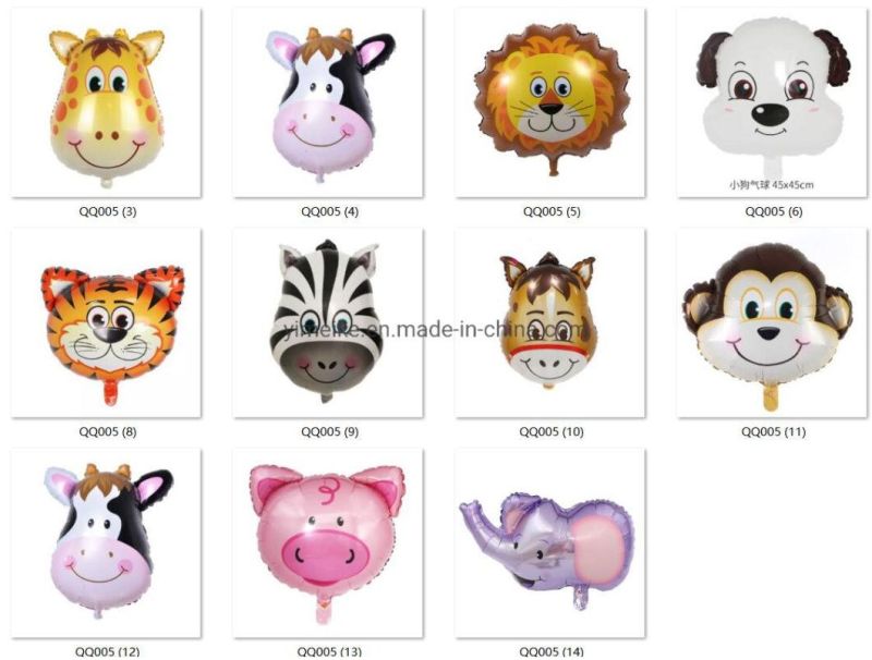 Cartoon Animals Aluminum Foil Balloon Lions Tigers Deer Cows Head Balloon