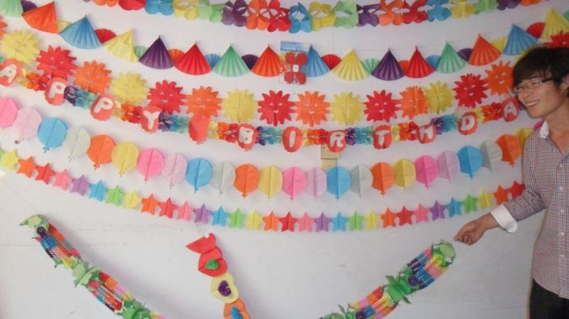 Heart Shape Banners Garland Colorful Rainbow Tissue Paper Decorations for Kids Party