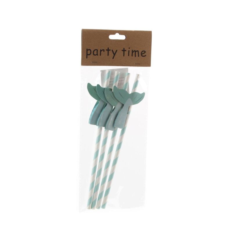 Food Grade Biodegradable Mermaid Tail Disposable Colorful Strip Printing Paper Drinking Straw