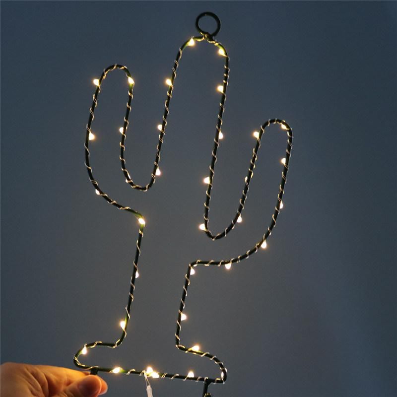 Metal Cactus Shaped Copper Wire Lamp Christmas Bar Decorative Light