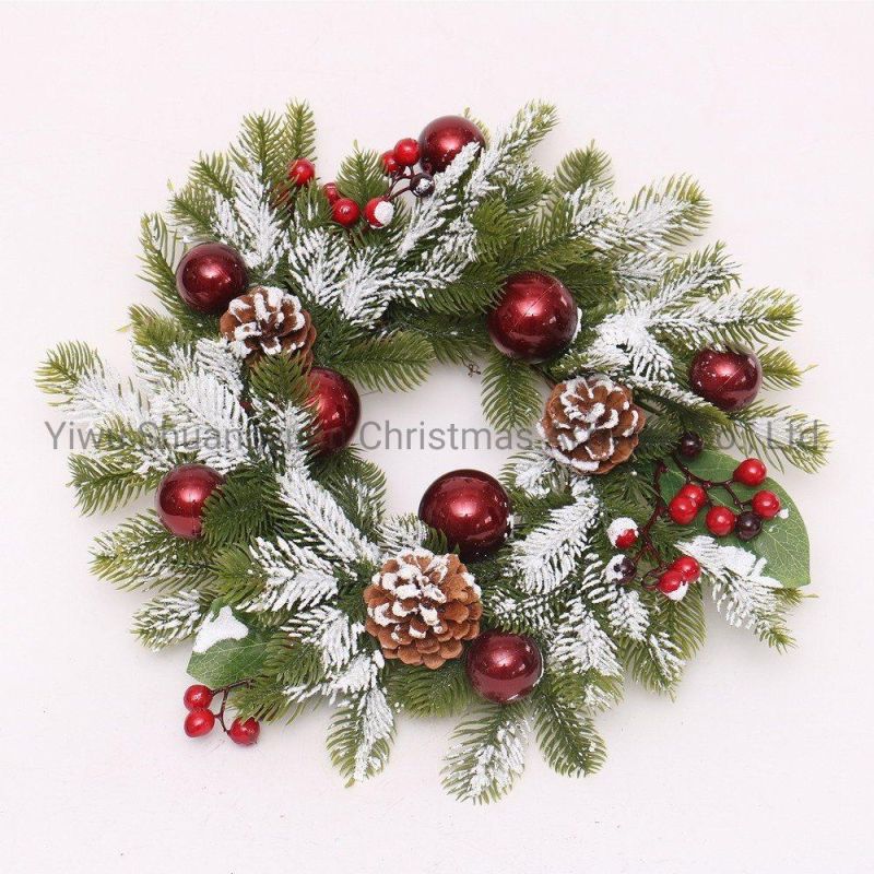 60cm PVC Artificial Christmas Wreath with Flower Leaf Pinecone Red Berry