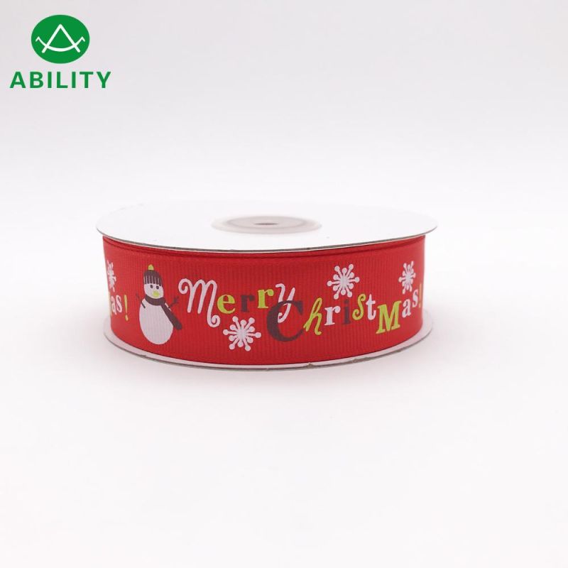 Hot Selling Polyester Snowman Printed Chiristmas Grosgrain Ribbon