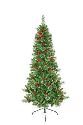 6FT Green PVC &amp; Pine Needle Christmas Tree with Pine Cone and Berries