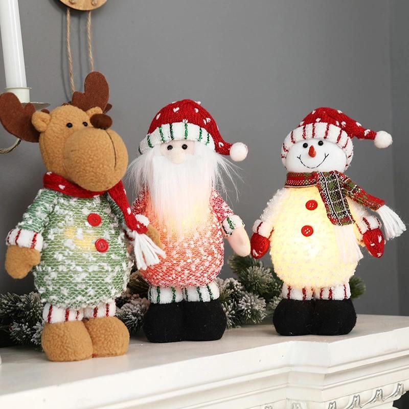 Cross Border New Christmas Decorations Can Be Illuminated Santa Claus Snowman Elk Figure Ornaments Lighting Standing Doll Ornaments