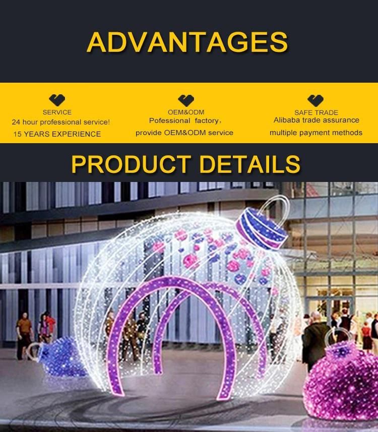 Customized Christmas Shopping Mall Decoration 3D LED Arch Motif Light Giant Christmas Ball Light