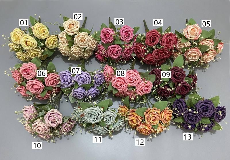 9 Heads Artificial Rose Bunches for Wedding Flower