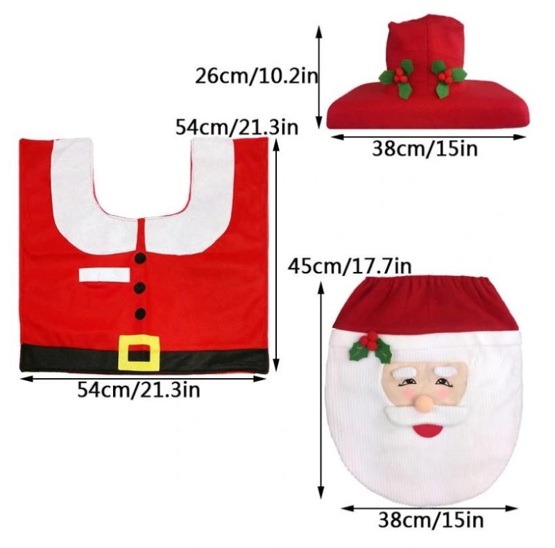 Fancy 3 PCS Christmas Decorations Happy Santa Toilet Seat Cover with Rug